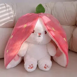wolkwogg Strawberry Bunny Soft Toy | Cute Plush Doll for Kids | 2-in-1 Stuffed Toy Pillow - 8 inch image 2