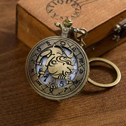 Tiny Tim Zodiac Sign Leo Vintage Pocket-Watch Antique Gandhi Style Metallic Key Chain Antique Zodiac Sign Leo Pocket Watch Keychain Bronze Metal Pocket Watch Chain-picture-17