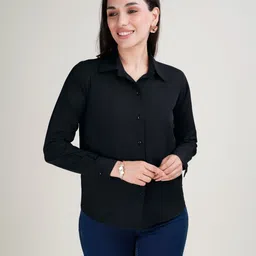 herway Women Regular Fit Solid Curved Collar Casual Shirt image 3