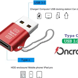 ONCRO Red Chain, Type c to usb female Usb to c connector c charging adapter converter otg Phone Converter image 2