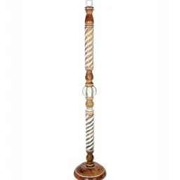 homesake Rustic Wood Floor Lamp, Walnut Brown with Multicolor Fabric Shade, Twisted Ropes, Green image 4