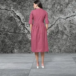 kfashiob Women Fit and Flare Maroon Midi/Calf Length Dress image 2