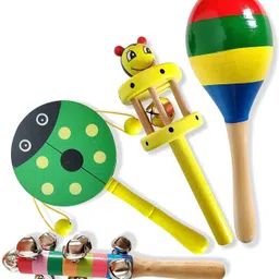 Wooden Non Toxic Colourful Rattle Toys for New Born Baby, Musical Infant Toy, Teether for Babies, Toddler, Child (Set of 4 )-image-58