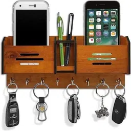 paladiya krafts 2 Pocket Mobile Stand Holder for Wall | Key Holder for Wall Furniture for Home Wood Key Holder-picture-13