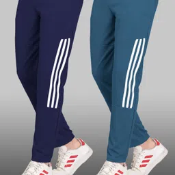 lysoric Pack of 2 Men Striped Dark Blue, Blue, White Track Pants-picture-11