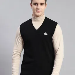 Men Solid V Neck Black Sweater-image-23
