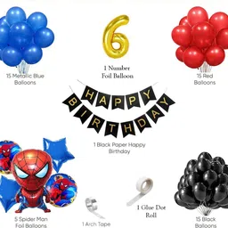 aoes Spider-Man Theme 6th Birthday Decoration Kit Red Blue Black Balloons for Boys image 2