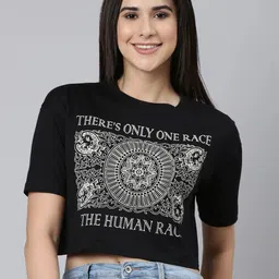 kryptic Women Typography Round Neck Pure Cotton Black T-Shirt-picture-10