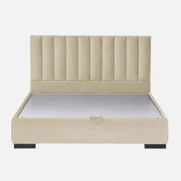 arra Jacklin Velvet Upholstered Queen Size Bed In Beige Color with Hydraulic Storage image 5