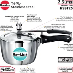 hawkins Triply Stainless Steel Cooker With Stainless Steel Grid (11cms) Combo 2.5 L Induction Bottom Pressure Cooker image 2