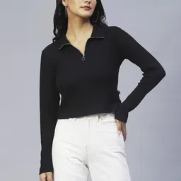 rigo Casual Regular Sleeves Solid Women Black Top image 2