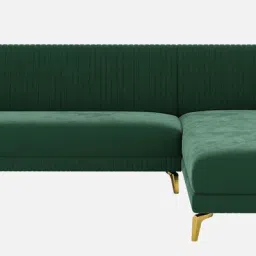 casacraft from pepperfry Brio Velvet Fabric LHS Sectional Sofa (3 + Lounger) in Textured Green Color image 4