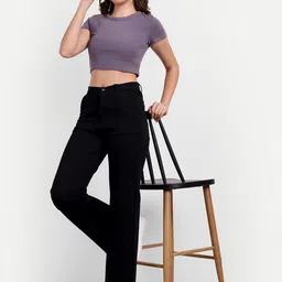 next one Women Loose Fit Black Lycra Blend Trousers image 3