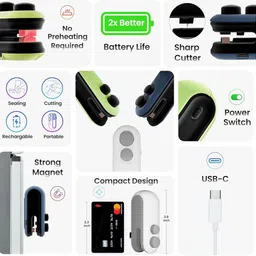 shine tex Packet Sealer for Food, Chips, Snacks, Traveling Food Packets Bags (Rechargeable Hand Held Heat Sealer image 2