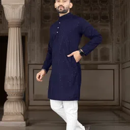 dhasu trendz Men Chikan Embroidery, Embroidered Viscose Rayon Straight Kurta image 3