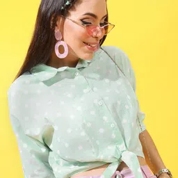 tokyo talkies Women Regular Fit Printed Cut Away Collar Casual Shirt image 5