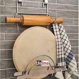 lifetime Chakla Belan & Chimta Stand with Tong Holder Stainless Steel Wall Shelf-picture-28