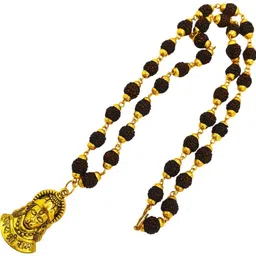 leahyallen Most Demanded Bhagwan Hanuman Dotted Locket Pendant With Rudraksha Mala Gold-plated Beads Brass, Wood Pendant Set image 3