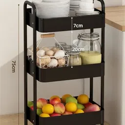 iktu 3 Tier Kitchen Rolling Utility Cart Multifunction Storage Organizer Lockable Carbon Steel Kitchen Trolley image 2