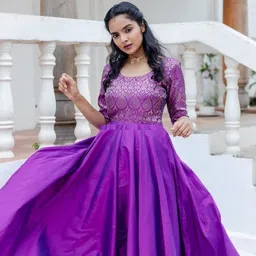 Woven Jacquard Stitched Anarkali Gown-image-11