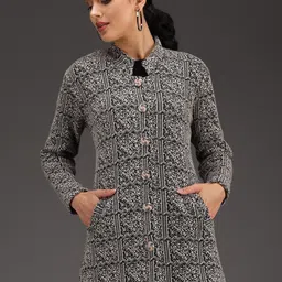 ewools Women Woven Collared Neck Beige Sweater-picture-16