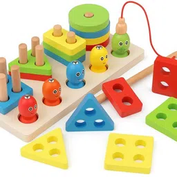 Wooden Fish Toy 3-in-1 Learning Shape Sorter Magnetic Fishing Game for Kids-image-50