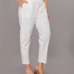 dlifestyle Women Slim Fit White Cotton Blend Trousers-picture-10