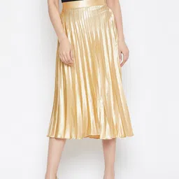 uptownie lite Women Solid Pleated Gold Skirt image 2