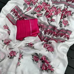 hija trendz Printed, Floral Print Bollywood Chiffon Saree image 3