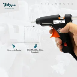 hillgrove Electric Mini 20 Watt Black Small Hot Gum Glue Gun With 5 Pcs Hot Melt Glue Stick for Craft, Art, Decoration Work Standard Temperature Corded Glue Gun image 4