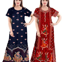 pink city mart Women Night Suit Set Red Printed-picture-17