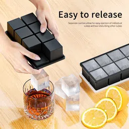 kvvtrades Large Ice Cube Tray with Lid Square Ice Black Silicone Ice Cube Tray image 2