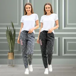 tthe dreams Pack of 2 Women Printed Grey, Black Track Pants-picture-17