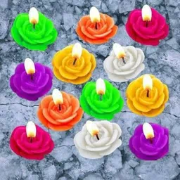 ssjmart SSJ MART Decoration Set of 12 Flower Shape Floating Candles for Diwali Home Decor - Multi Colour Candle (Multicolor, Pack of 12) Candle image 2