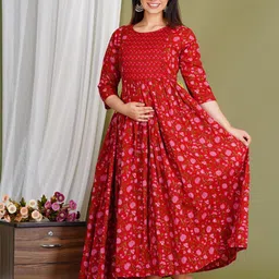gujari Women Fit and Flare Red Midi/Calf Length Dress-picture-27