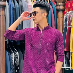 romj Men Chikan Embroidery Cotton Rayon Straight Kurta-picture-22