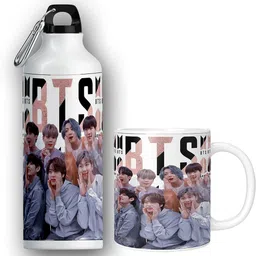 printingzone Bts sipper Bts water bottle bts mug bts Bottle with mug (BSM-35) 600 ml Water Bottles image 1