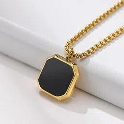 oxcar Unisex gold necklace with rectangular pendant Men's gold pendant-095 Gold-plated Stainless Steel Pendant Set image 2