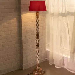 homesake Classic Twister Antique White Finish Wooden Floor Lamp with Red Shade image 1