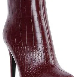 london rag Burgundy High Heeled Croc Pattern Ankle Boot Boots For Women-picture-27