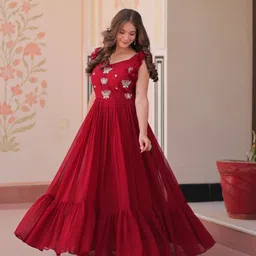 zero stitch Embroidered Georgette Stitched Flared/A-line Gown image 2