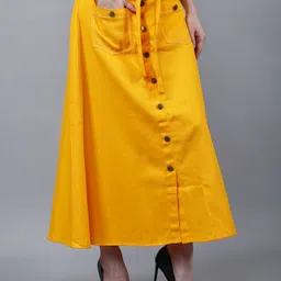codaisy Women Solid A-line Yellow Skirt image 3