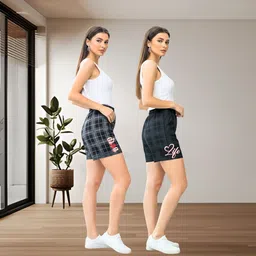 tthe dreams Pack of 2 Checkered, Printed Women Grey, Black Casual Shorts, Regular Shorts, Night Shorts image 3