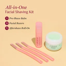carmesi All-in-One Facial Shaving Kit for Women | 1 Pre-Shave Balm + 3 Reusable Face Razors + 1 Aftershave Roll On image 2