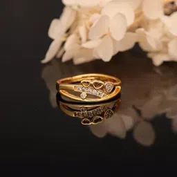 brado jewellery Stylish American Diamond Ring Set for Women – Gold Plated Combo of 4 Brass Diamond Gold Plated Ring Set image 4