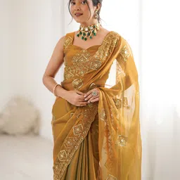 satrani Embroidered, Embellished Bollywood Chiffon Saree-picture-15