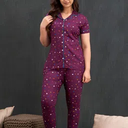 trinabh Women Night Suit Set Purple Printed image 1