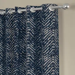 Navy Blue Polyester chevron 5ft Semisheer Eyelet (2 pc) Window Curtains by ROSARAHOME image 2