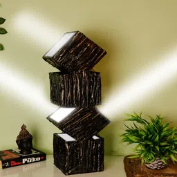 disoo fashions Blackgold Marbledust Fusion Handpainted Wooden Tabe Lamp With Geometrical Fengshu Design image 1