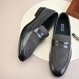 here&now Grey Suede Formal Slip Ons Loafers For Men-picture-10